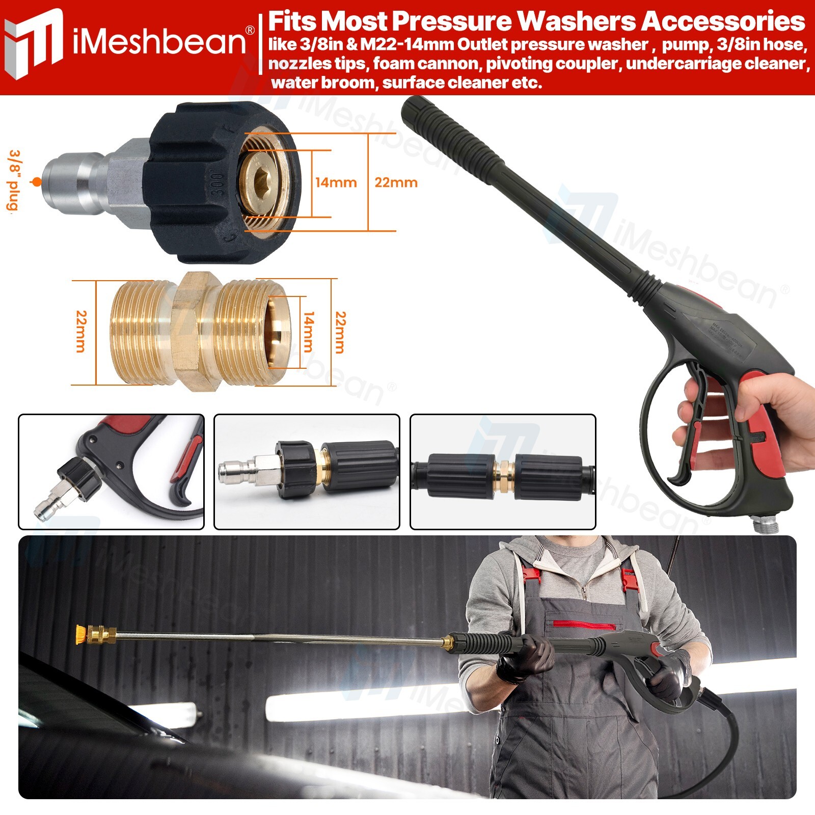 High Pressure 4000PSI Car Power Washer Gun Spray Wand Lance Nozzle and 50ft Hose