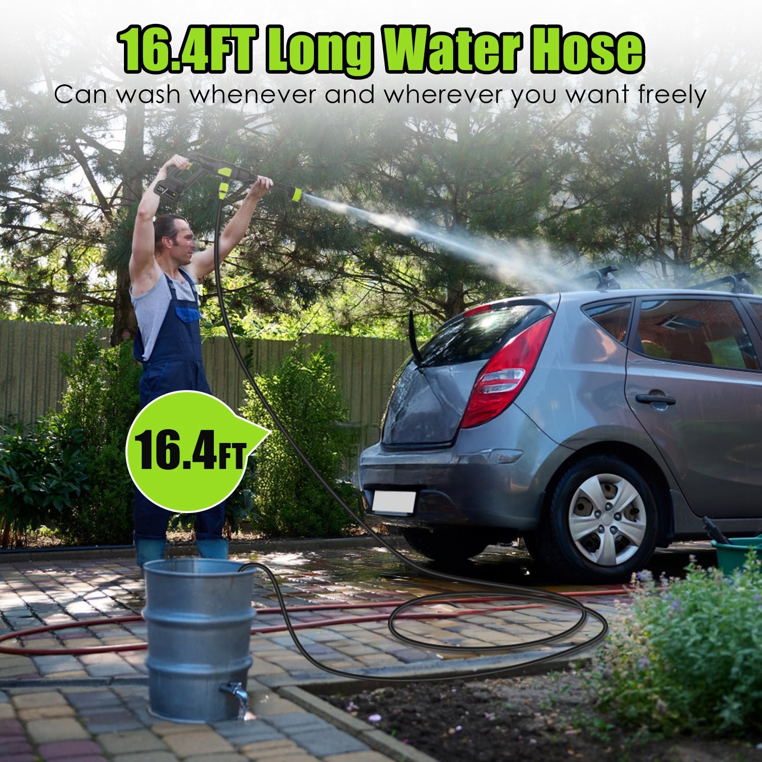 High Pressure Water Sprayer 435PSI Power Car Washer Cleaner with 6-in-1 Nozzle