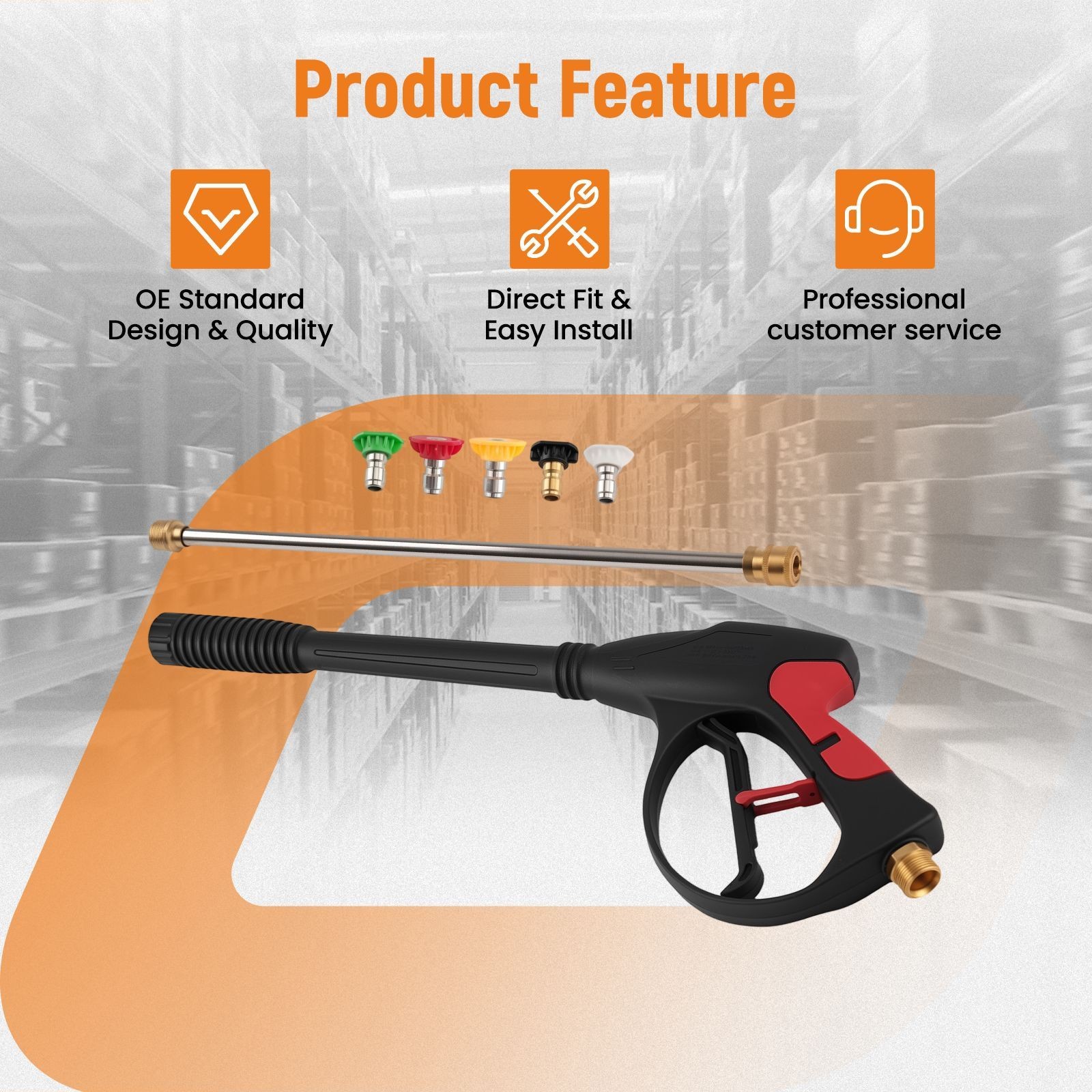 M22 Pressure Washer Gun 4000PSI & Extension Lance & 5 Angle Quick Connect Nozzle