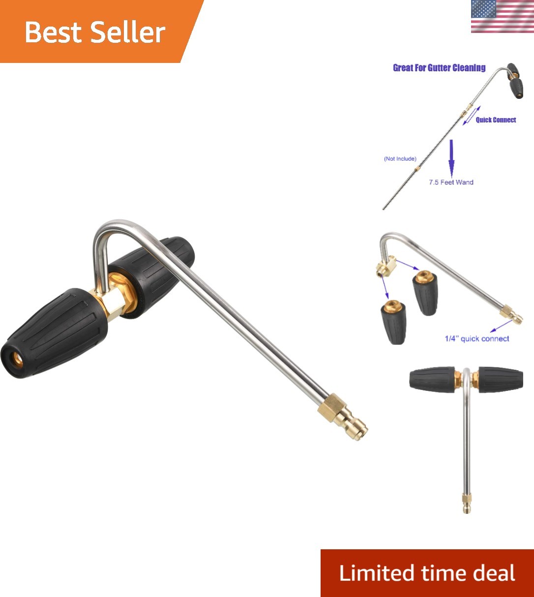 Efficient Gutter Cleaning Tool with Quick Connect for Pressure Washers, 3300 PSI