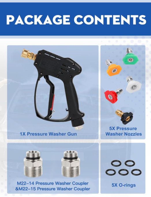 Kit Pistola Hidrolimpiadora 5000 PSI con Conector Giratorio y 5 Boquillas