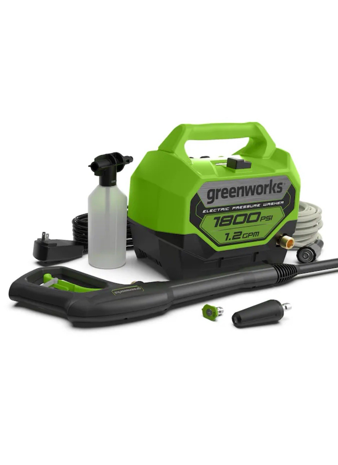 Greenworks 1800 PSI 1.2-GPM Cold Water Electric Pressure Washer and 2 Spray Tips