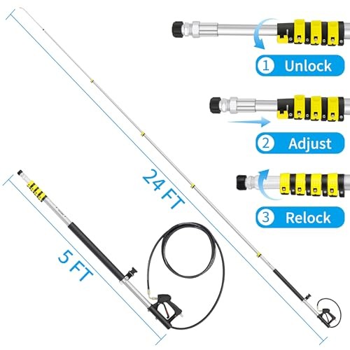 24 FT Telescoping Pressure Washer Wand Extension, Aluminum Power 24FT-LSE
