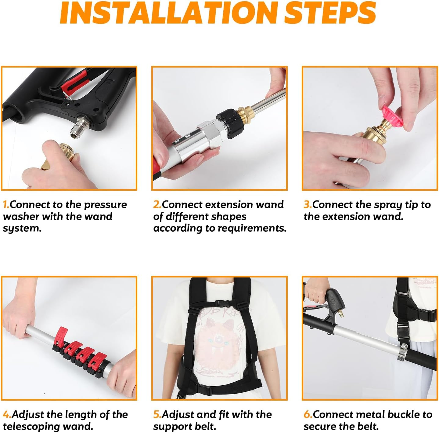 24FT Telescoping Pressure Washer Wand with 7 Nozzles & Harness, 4000 PSI