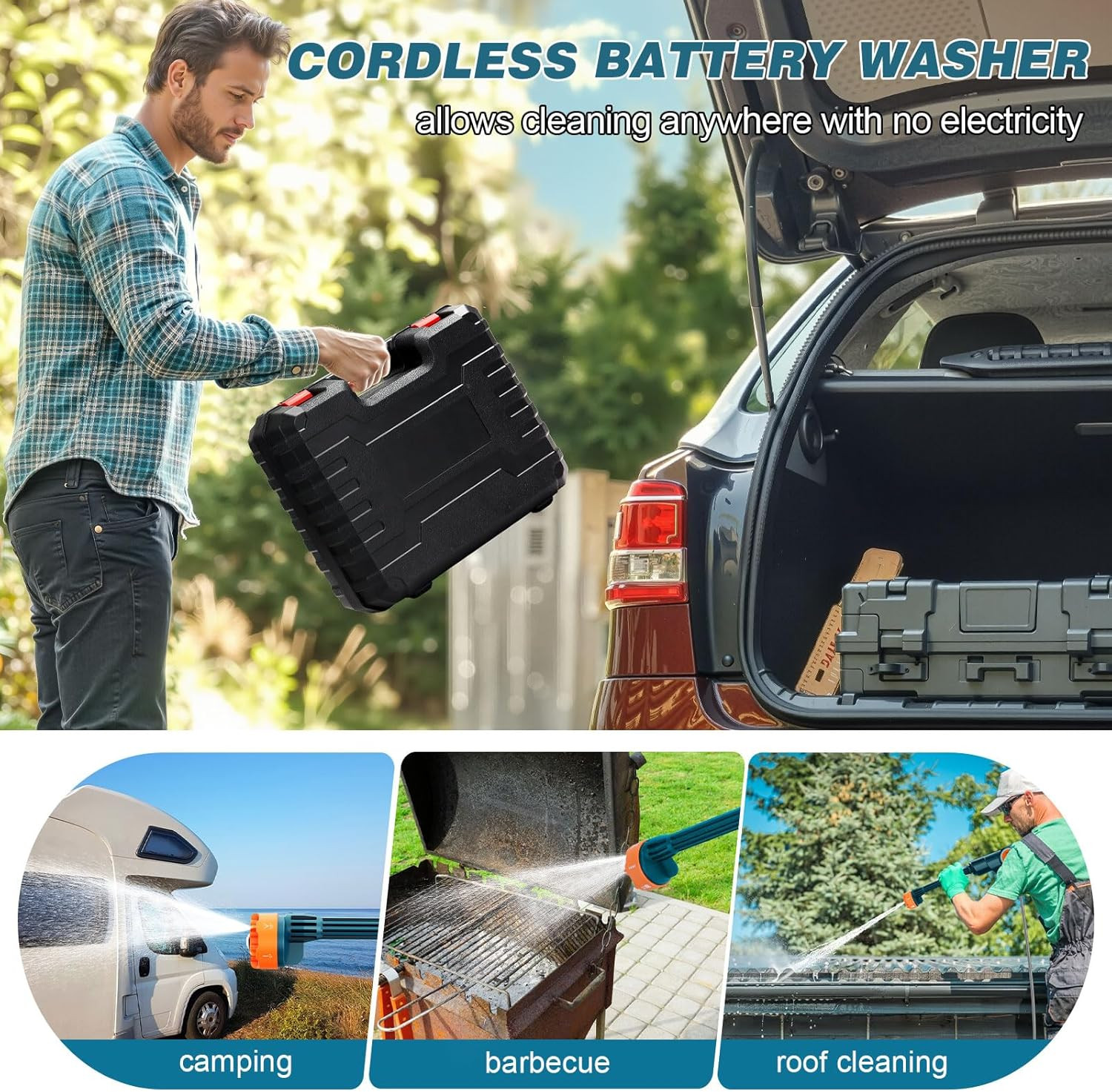 6000mAh Portable Cordless Washer, Brushless Battery Operated, Handheld Car Washe