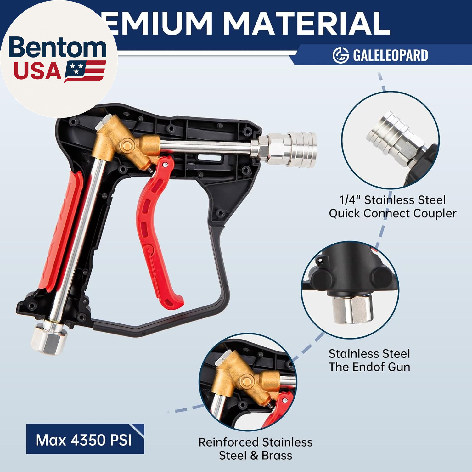 Short Pressure Washer Gun with 1/4″ Quick Connector, 4350 PSI High Pressure Wash