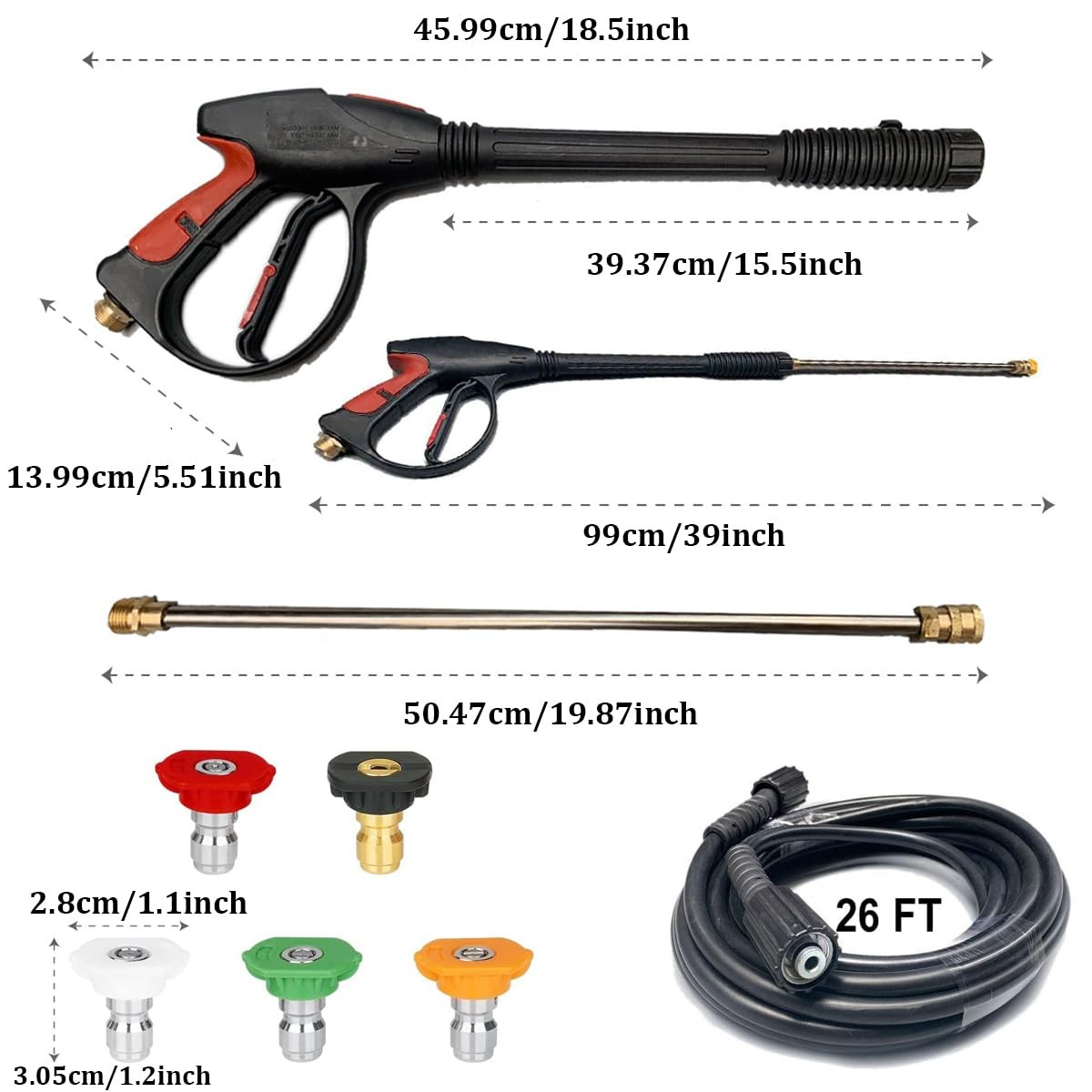 8-Part Pressure Washer Gun Replacement Kit, 8m Hose Wand 26 Ft 3000 PSI High …