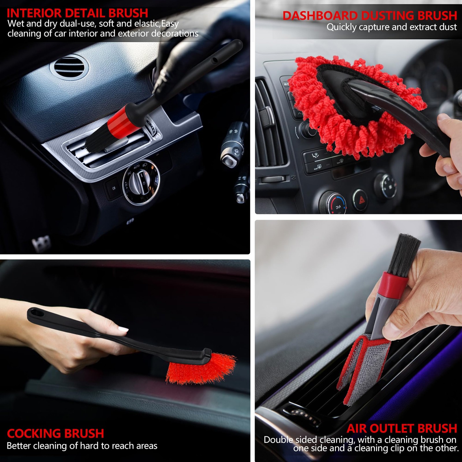 MIANYINGR 32Pcs Red Car Detailing Kit – Brush Set & Cleaning with Drill…