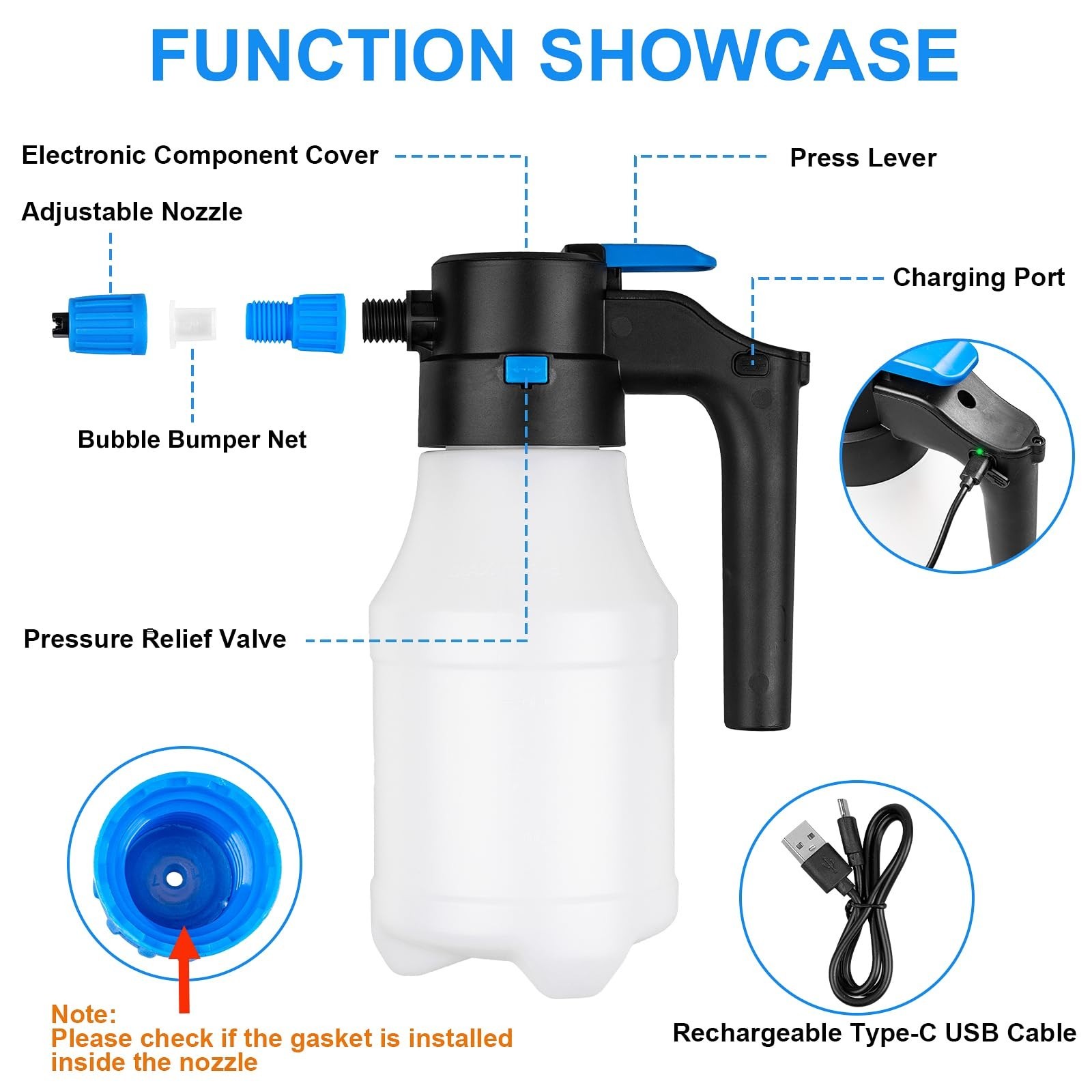 1.5L Electric Foam Sprayer for Car Wash – USB Rechargeable Handheld Pressure Was
