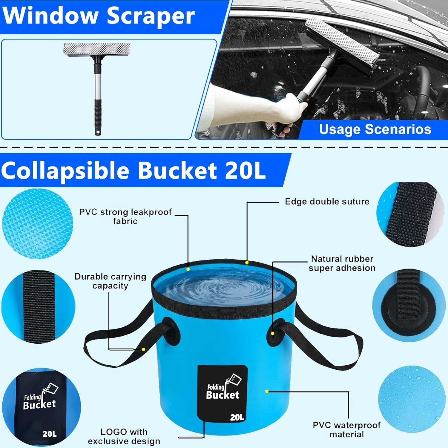 Car Wash Kit Foam Gun Brush Mop Bucket Detailing Tools Set