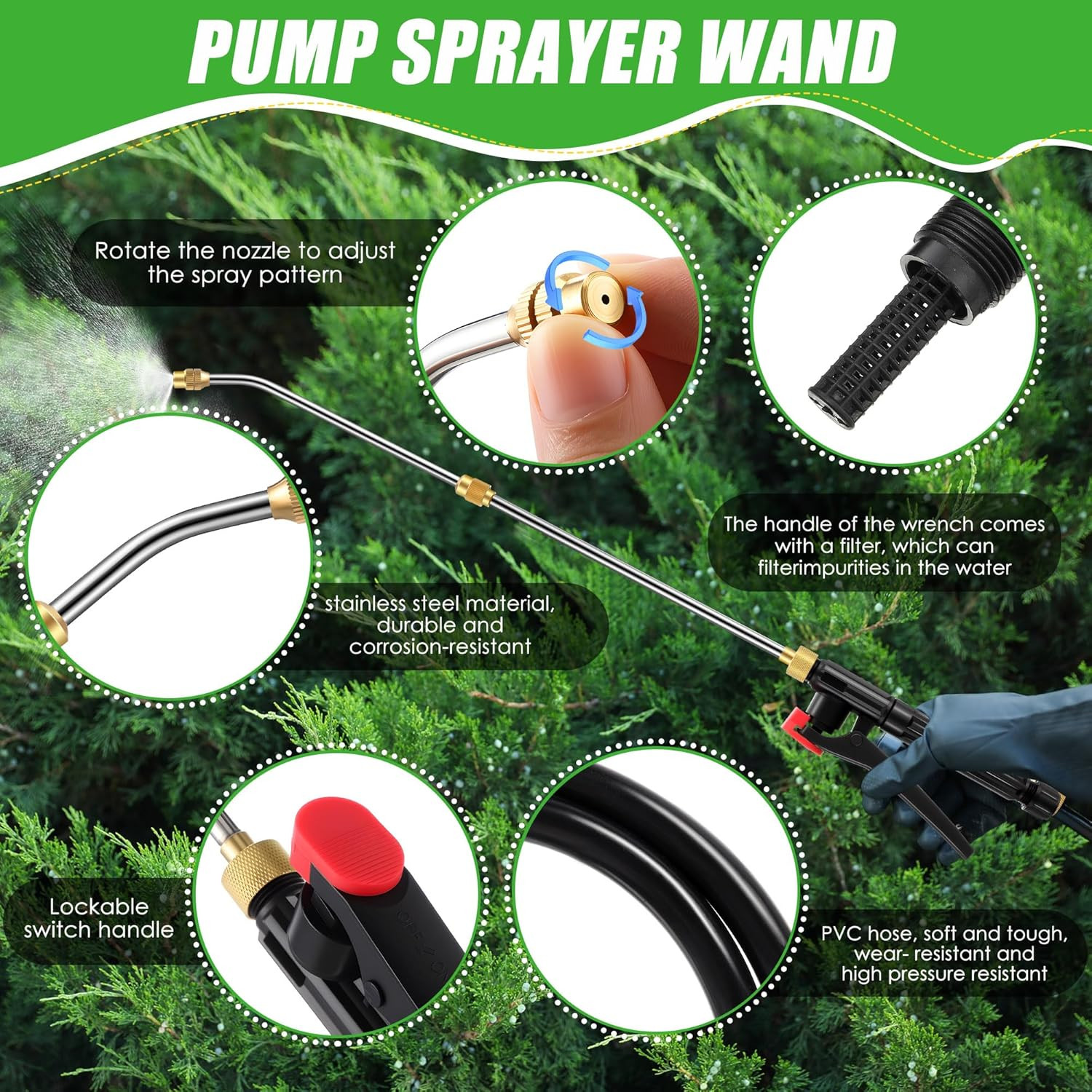 Pump Action Pressure Sprayer Wand Universal, Retractable 24″ Stainless Steel Rep