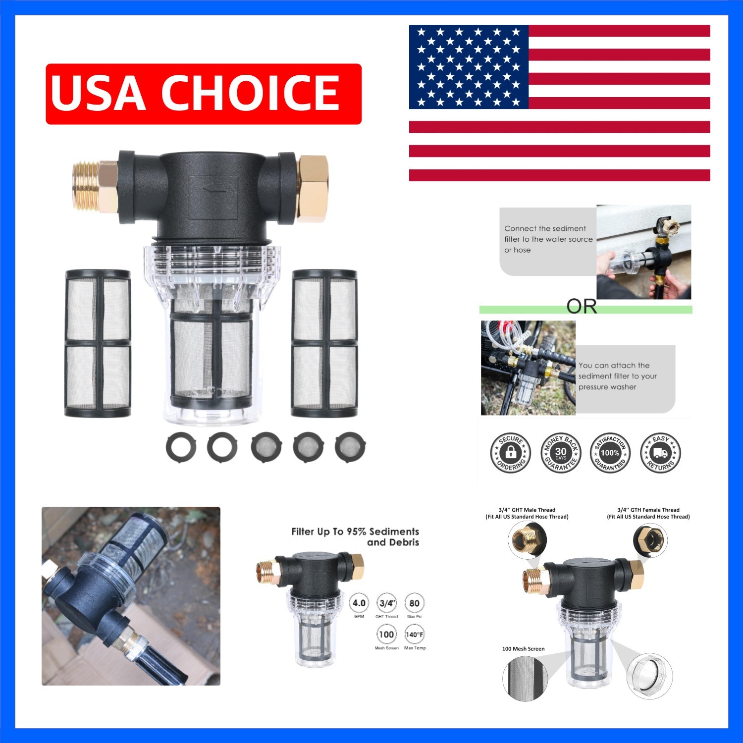 in-line Garden Hose Water Filter for Well Water, Line Hose Water Sediment Fil…