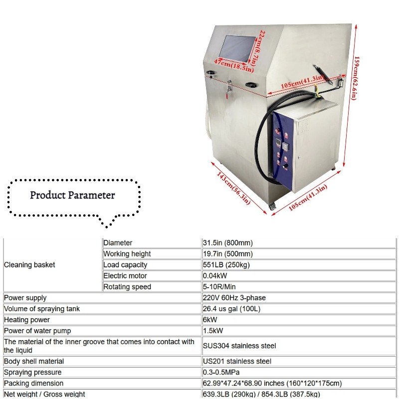 220V Wash Cabinet Part Washer High Pressure Rotary Spraying Cleaning Machine 3PH