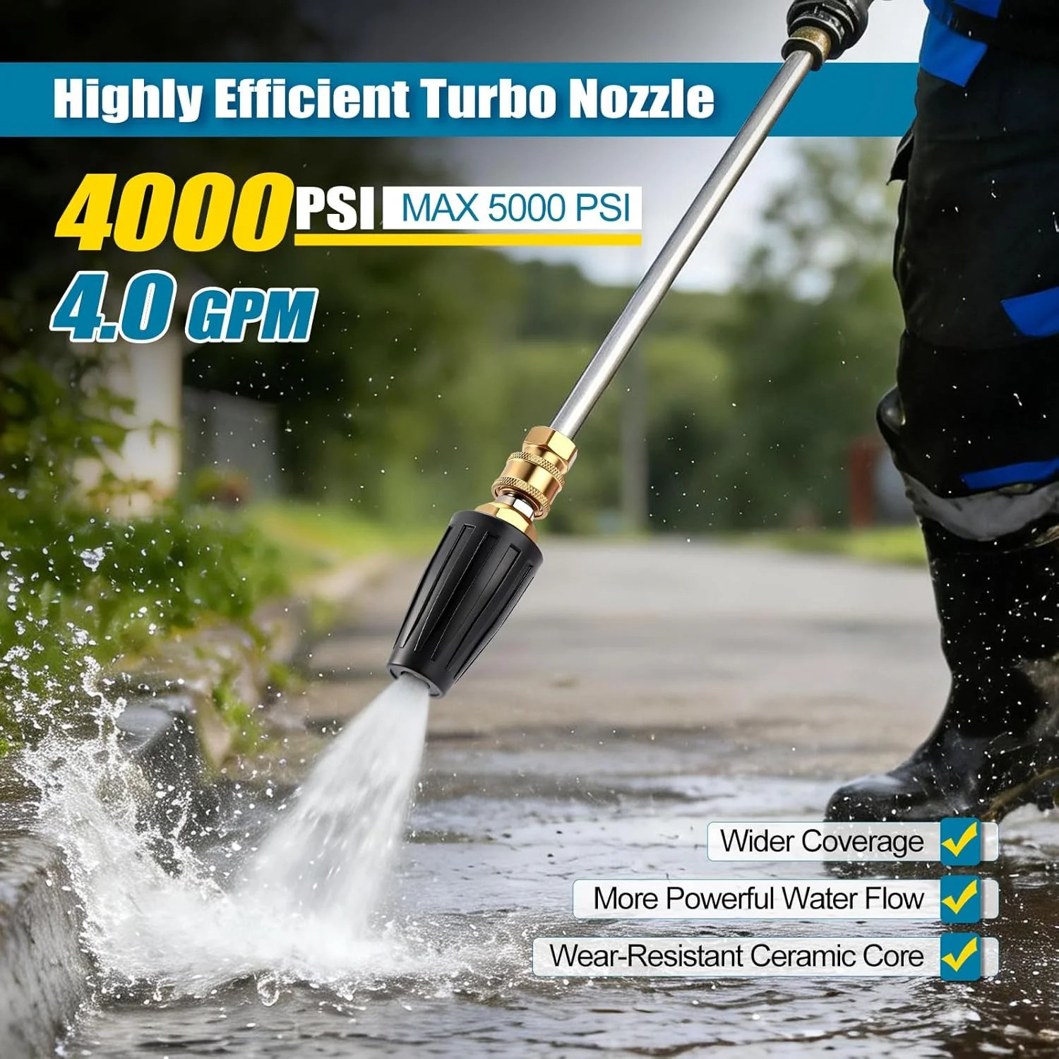 FIDISP Pressure Washer Tips Turbo Nozzle 4000 PSI, Rotating Pressure Washer Nozz