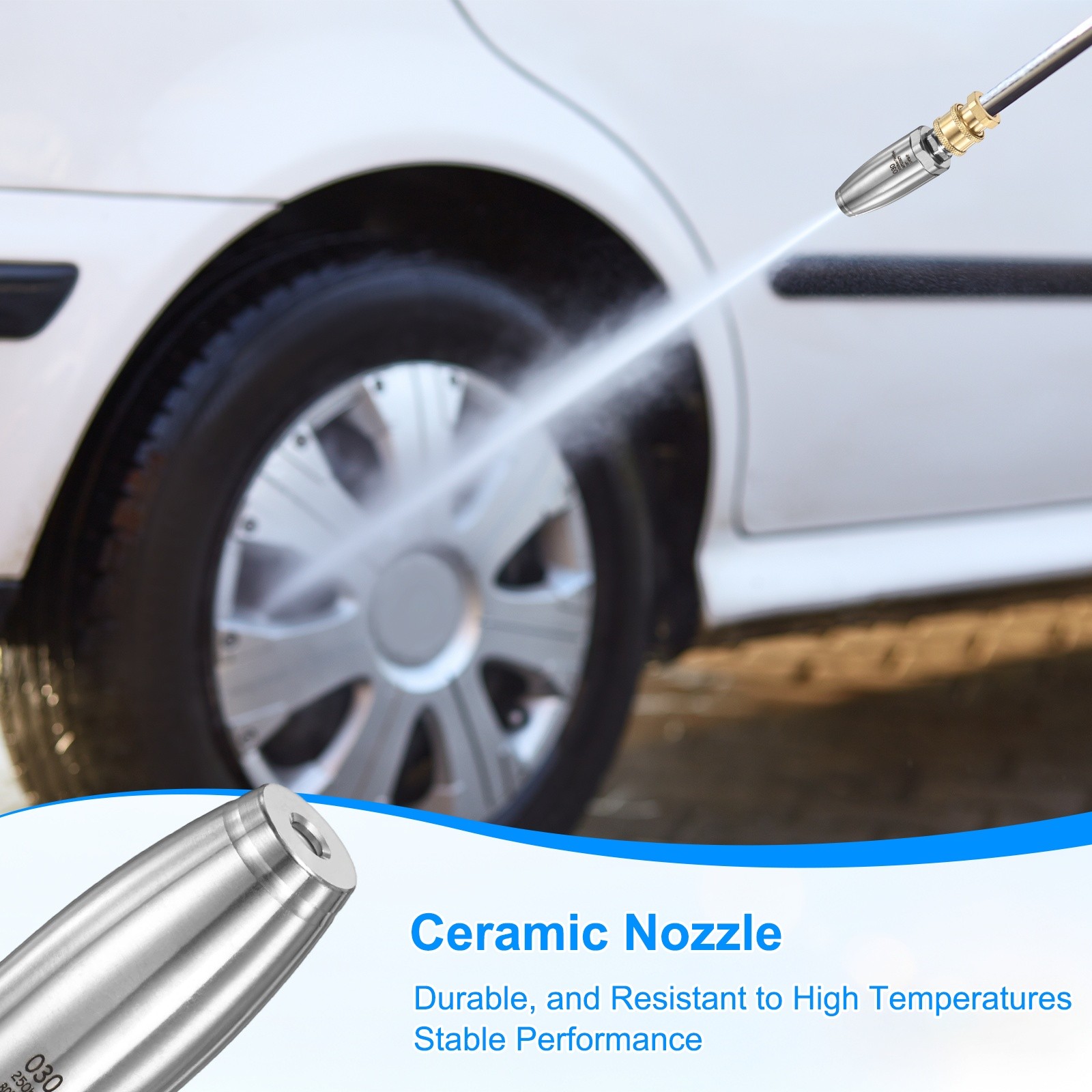 1-Pack Pressure Washer Turbo Nozzle Tips Set, 360° Rotating, 3 GPM [Silver]