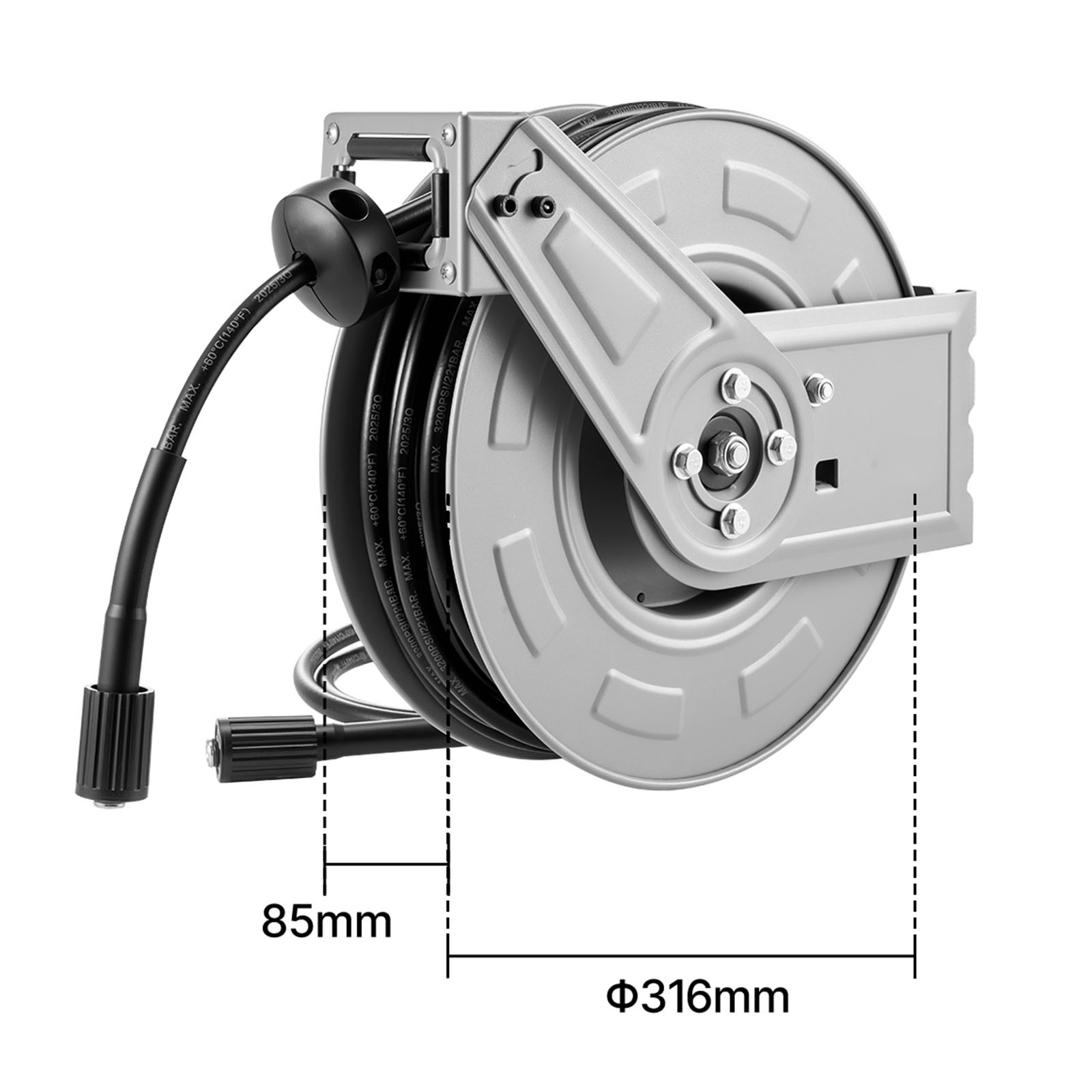 Uimoso Retractable 65ft Pressure Washer Hose Reel, 1/4in, 3200PSI Auto-Rewind