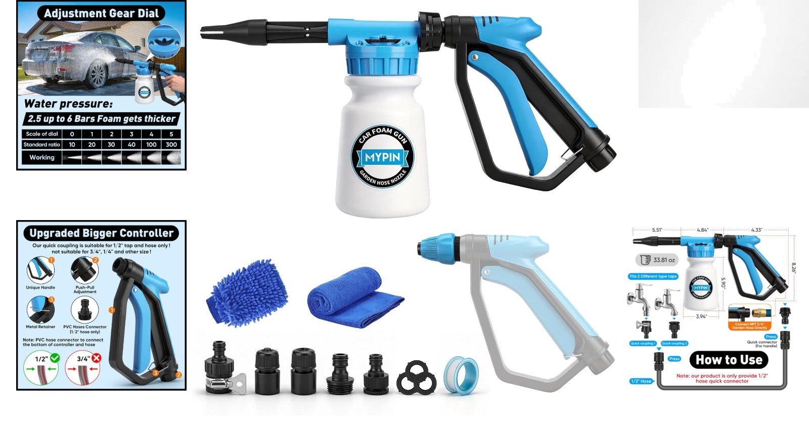 2-in-1 Car Wash Foam Cannon – Adjustable Pressure Foam Gun for Efficient Washing