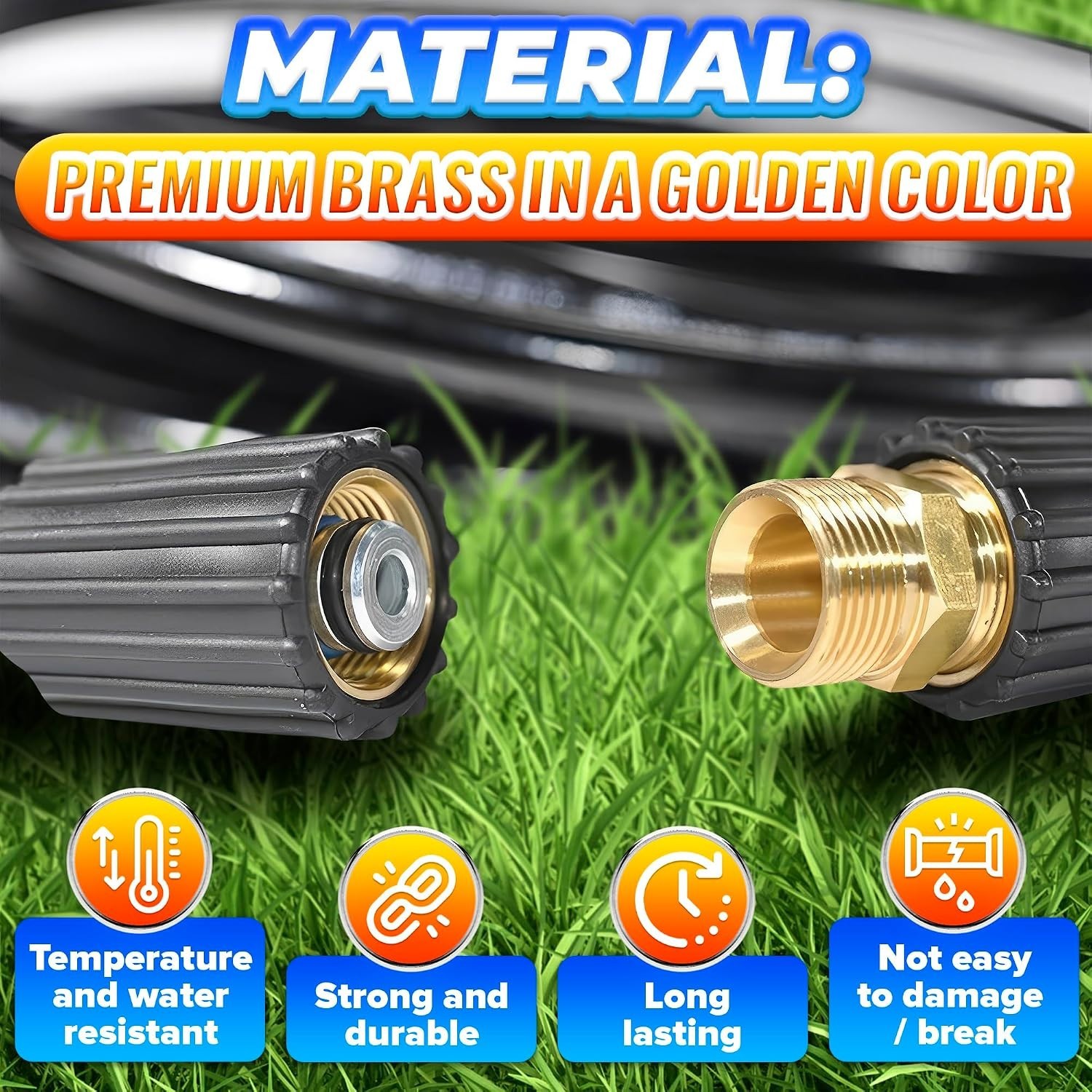 Pressure Washer Hose Adapter M22 14mm Quick Connect 4500 PSI Brass Male to Male