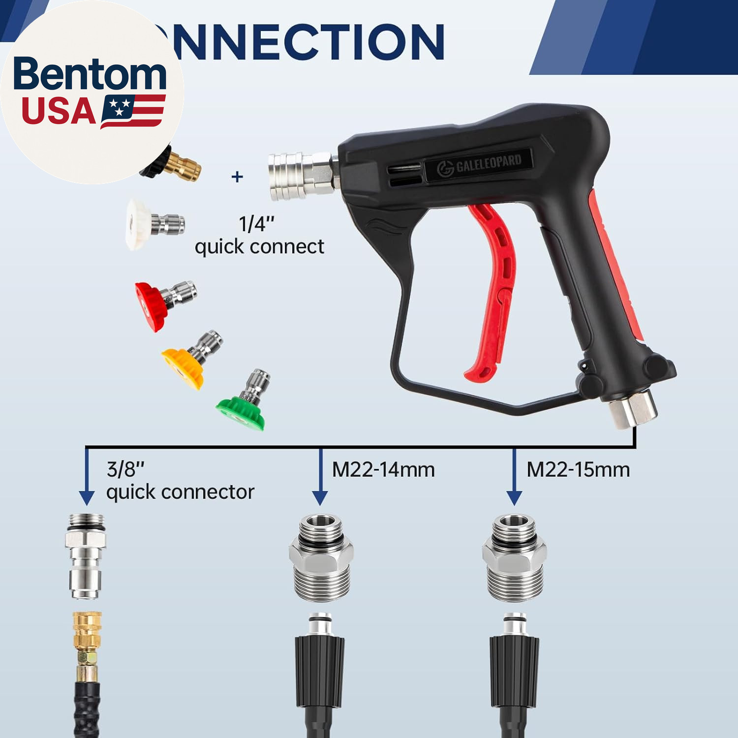 Short Pressure Washer Gun with 1/4″ Quick Connector, 4350 PSI High Pressure Wash