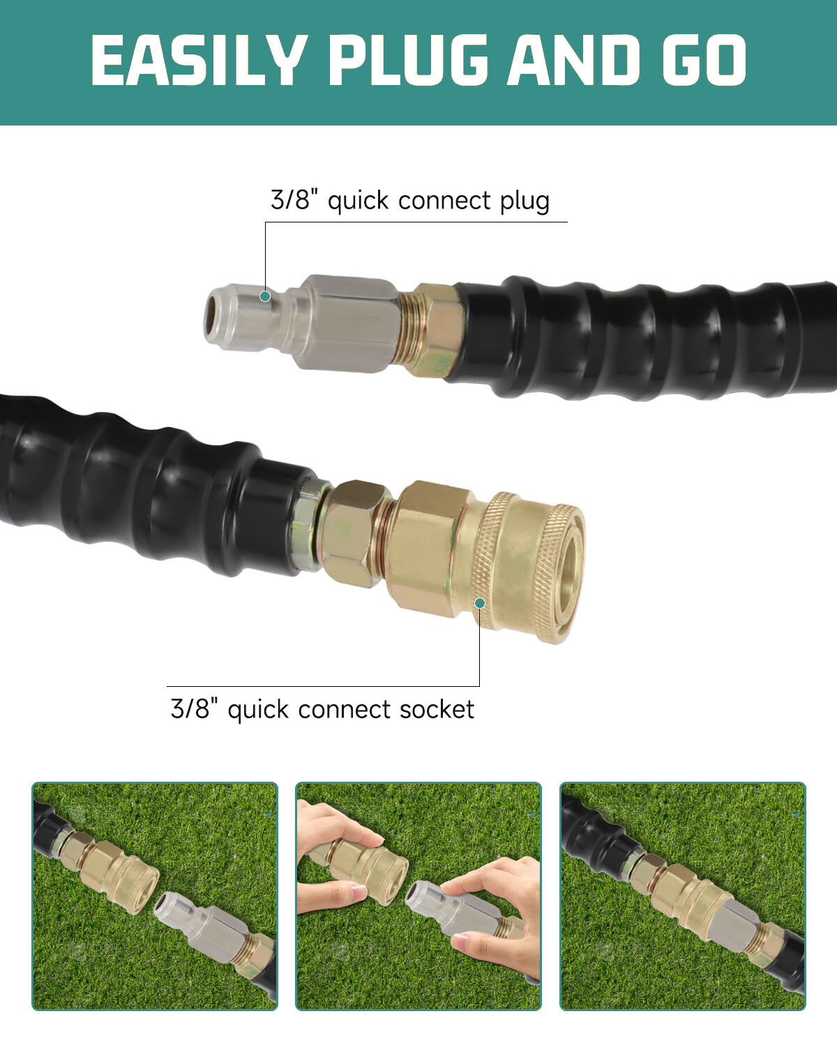 50FT-100FT 3/8″ 4000PSI Pressure Washer Hose Non-Marking Gray With Couplers