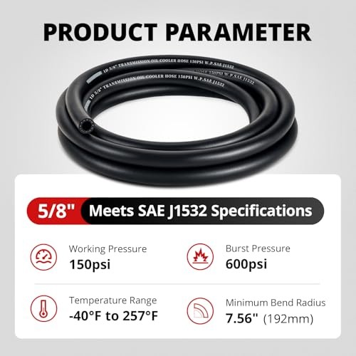 5/8″ Transmission Cooler Hose 10FT, SAE J1532 150 PSI Power Steering 5/8 10FT