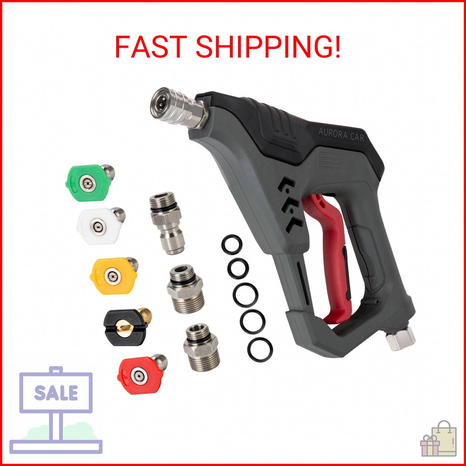 AURORA CAR Pressure Washer Short Gun, Commercial 5000 PSI 12 GPM 5 Spray Nozzle
