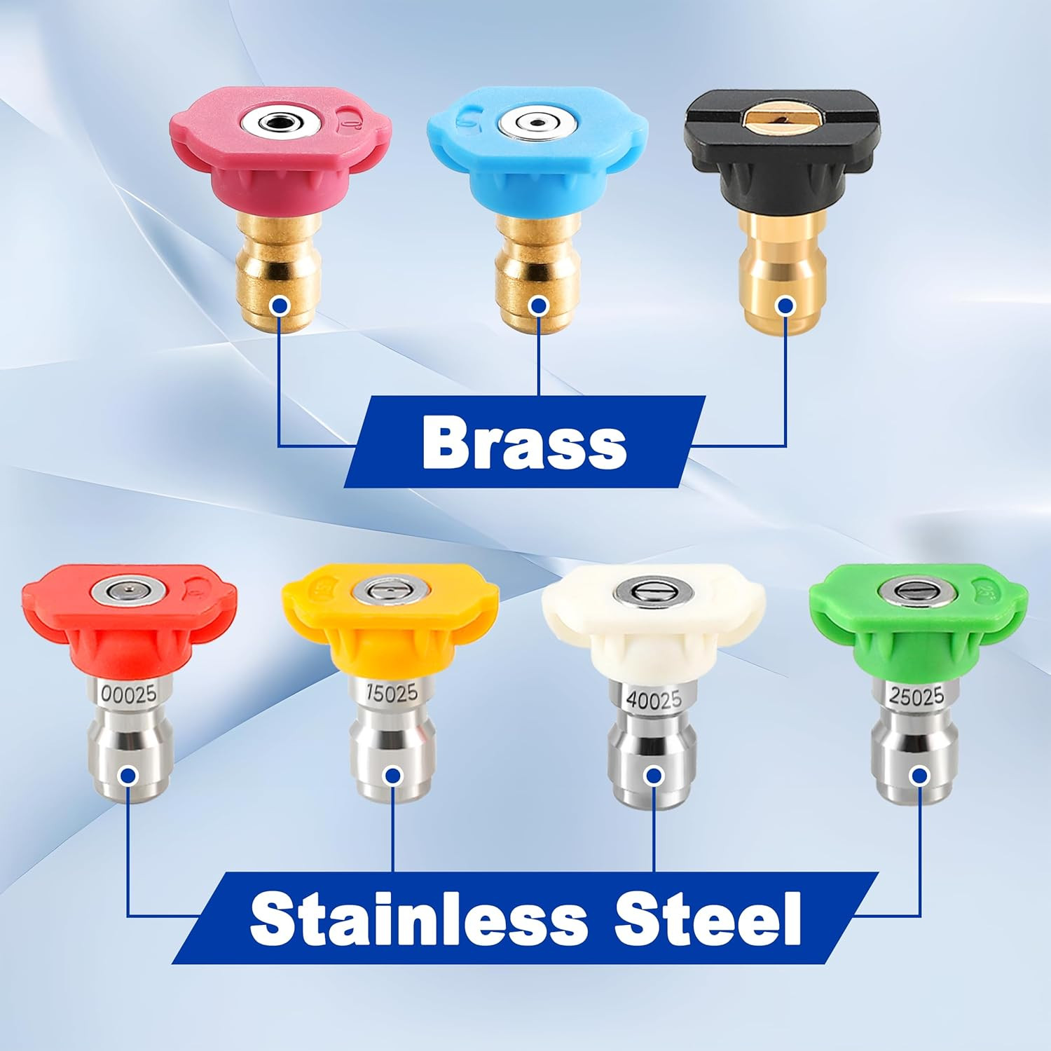 Pressure Washer Tips, Set of 7 Power Washer Nozzle Tips Multiple Degrees, 1/4 In