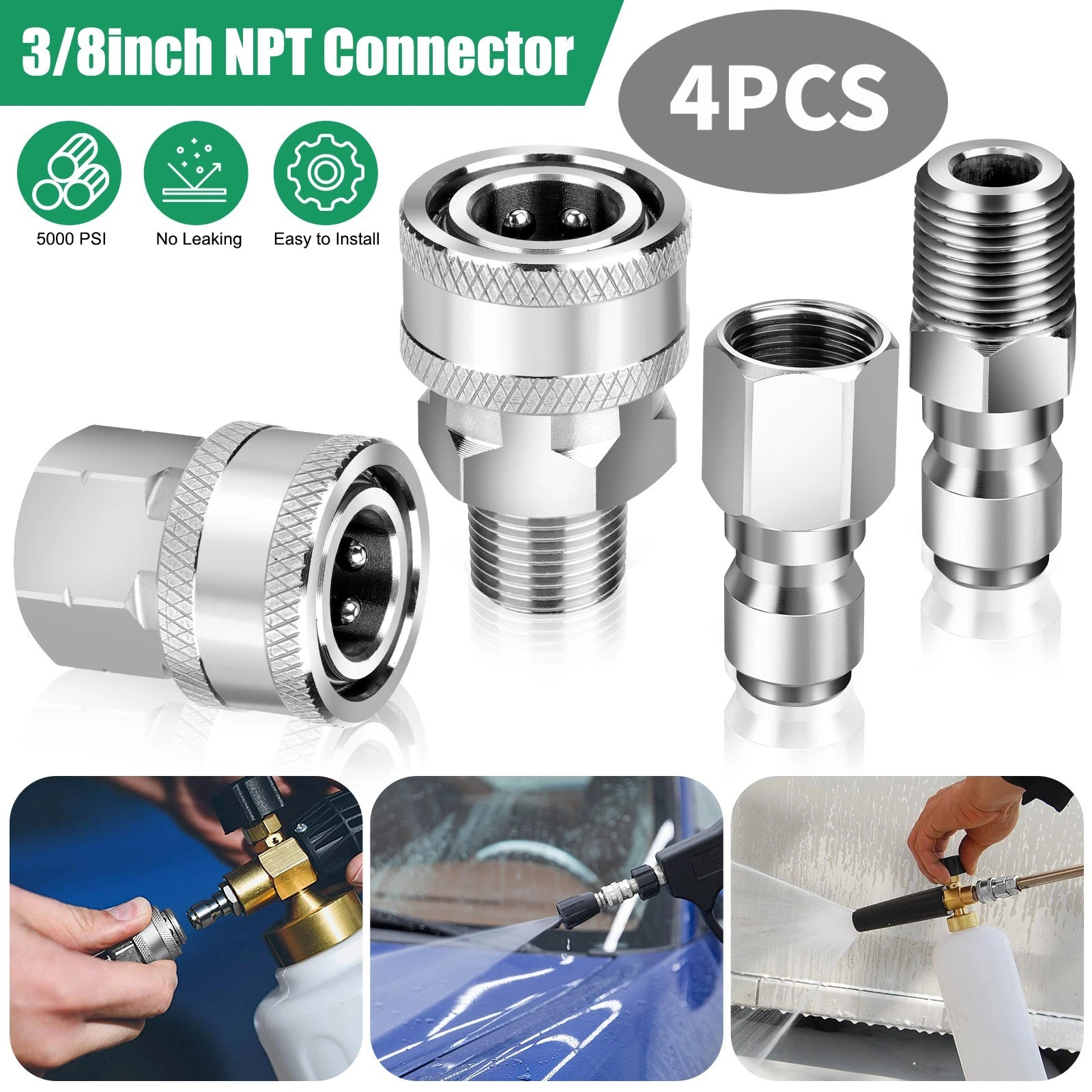 4x 1/4” Female and Male NPT Quick Connect Fitting Pressure Washer Adapter Set