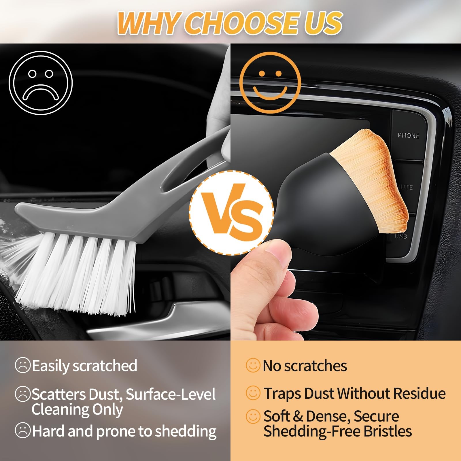 4PCS Car Interior Dust Brush,Soft Microfiber Bristles, 4PCS, Black