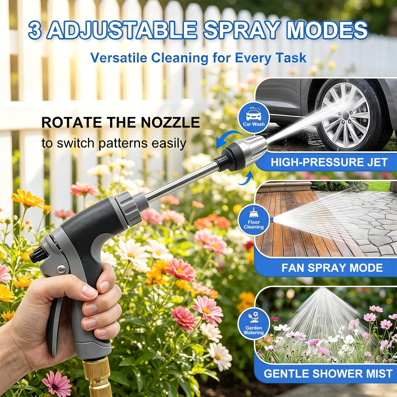 High Pressure Hose Nozzle, Pressure Washer Gun with 4 Spray Modes, Adjustable…