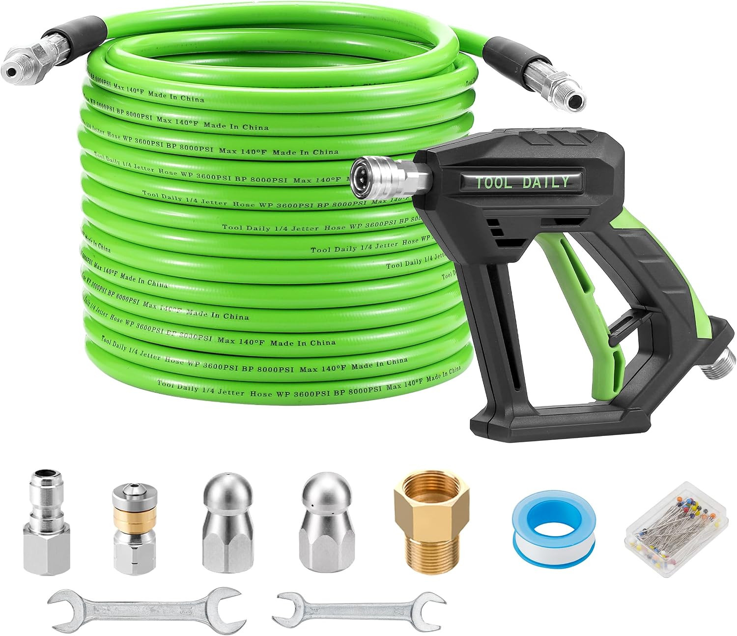 Sewer Jetter Kit for Pressure Washer 50 FT, Power Washer Gun | Drain