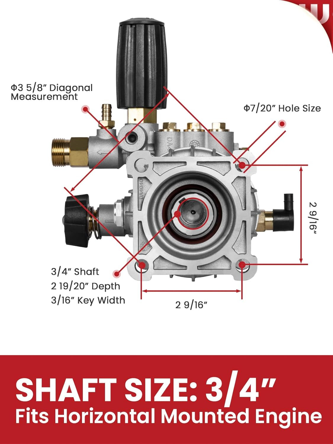 Pressure Washer Pump, 3/4″ Shaft, 3400PSI 2.5GPM, Horizontal Power Washer Pump w
