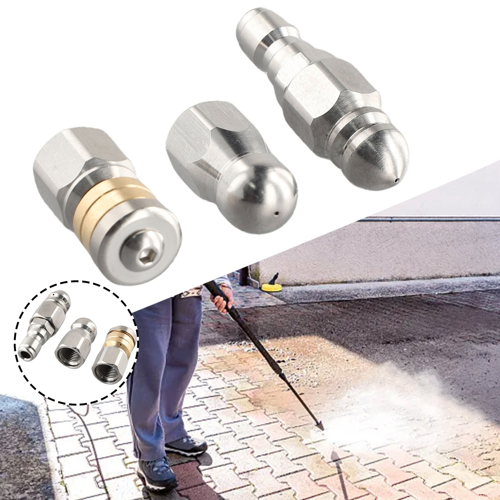 3 PCS Sewer Jetter Rotary Nozzle 1/4 In Pressure Washer Hose Quick-Connect New