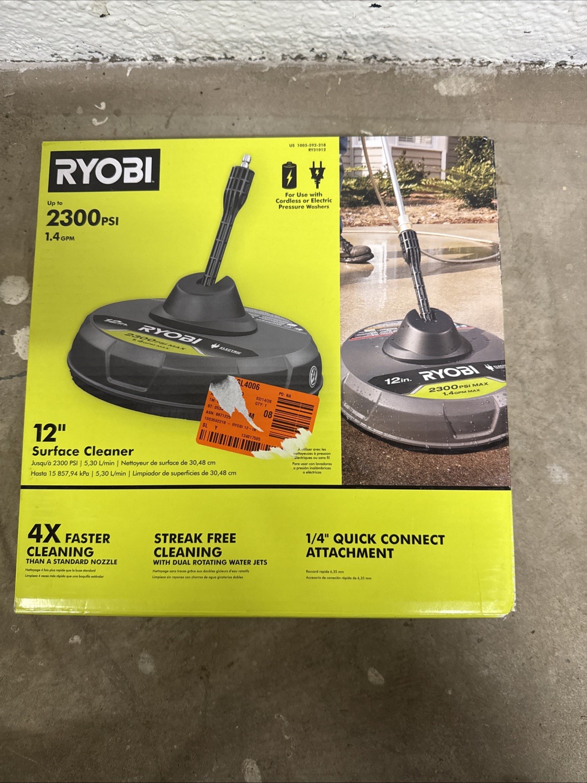 RYOBI 12 in. 2,300 PSI Electric Pressure Washers Surface Cleaner RY31012