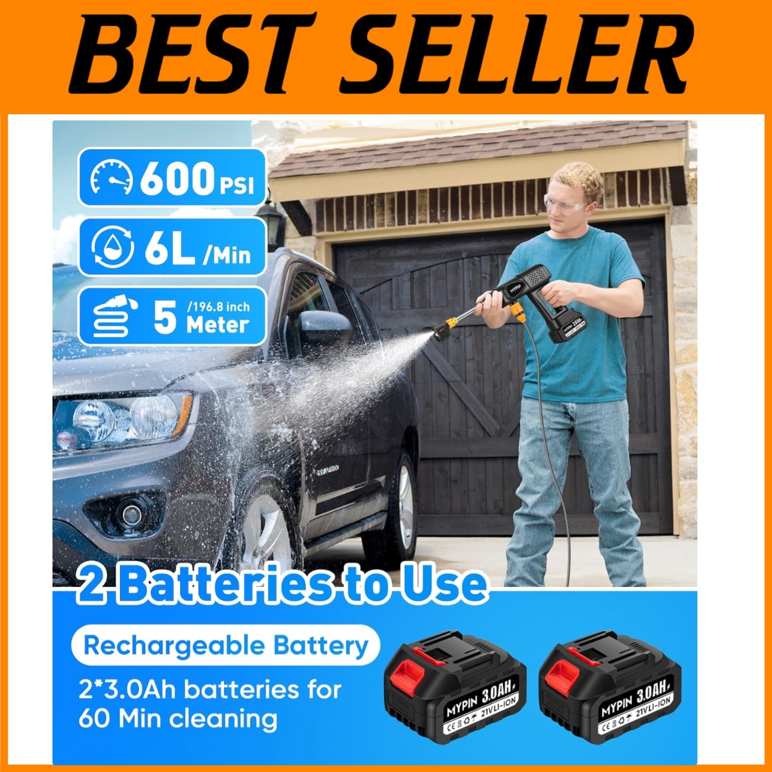 Cordless Pressure Washer Kit – 21V 2×3.0Ah Batteries