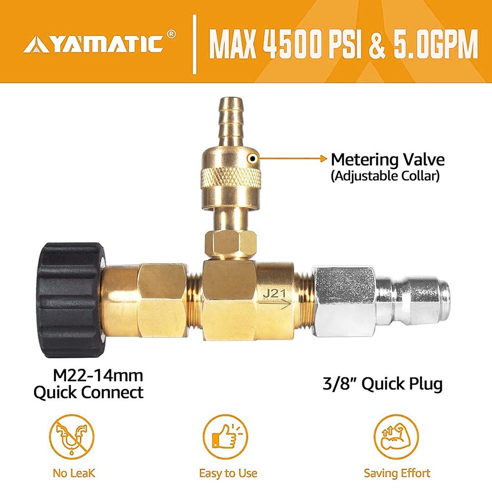 YAMATIC Adjustable Chemical Injector Kit for Pressure Washer,M22-14mm Connectors
