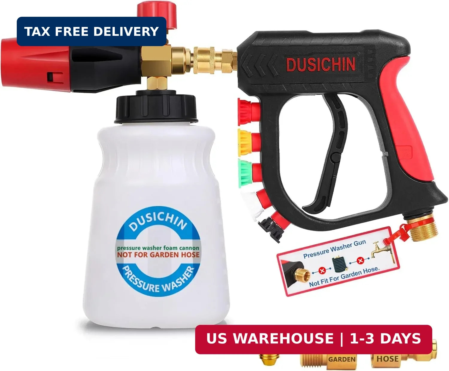 DUSICHIN Foam Cannon Short Pressure Washer Gun 1/4 Inch Quick Connector,Car Wash