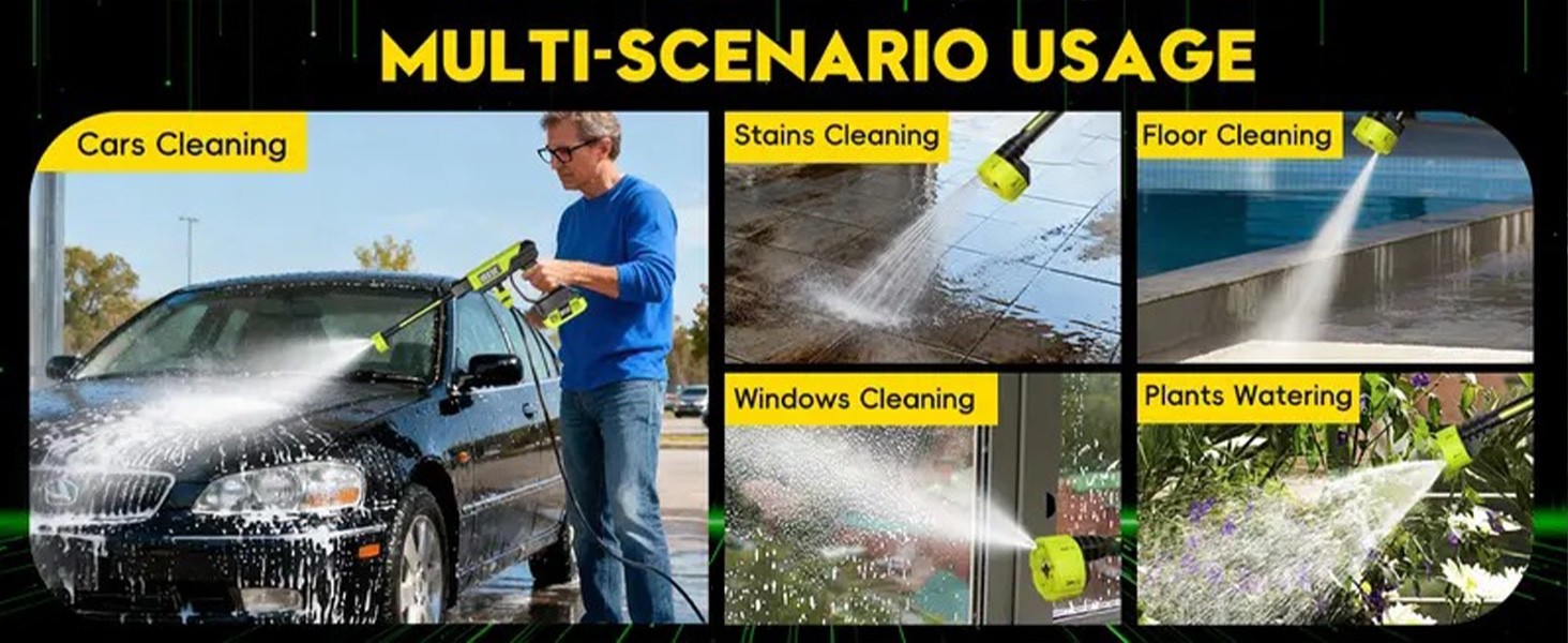 Cordless Pressure Washer Gun 126 PSI Portable Electric 6-in-1 Nozzle for Vehicle