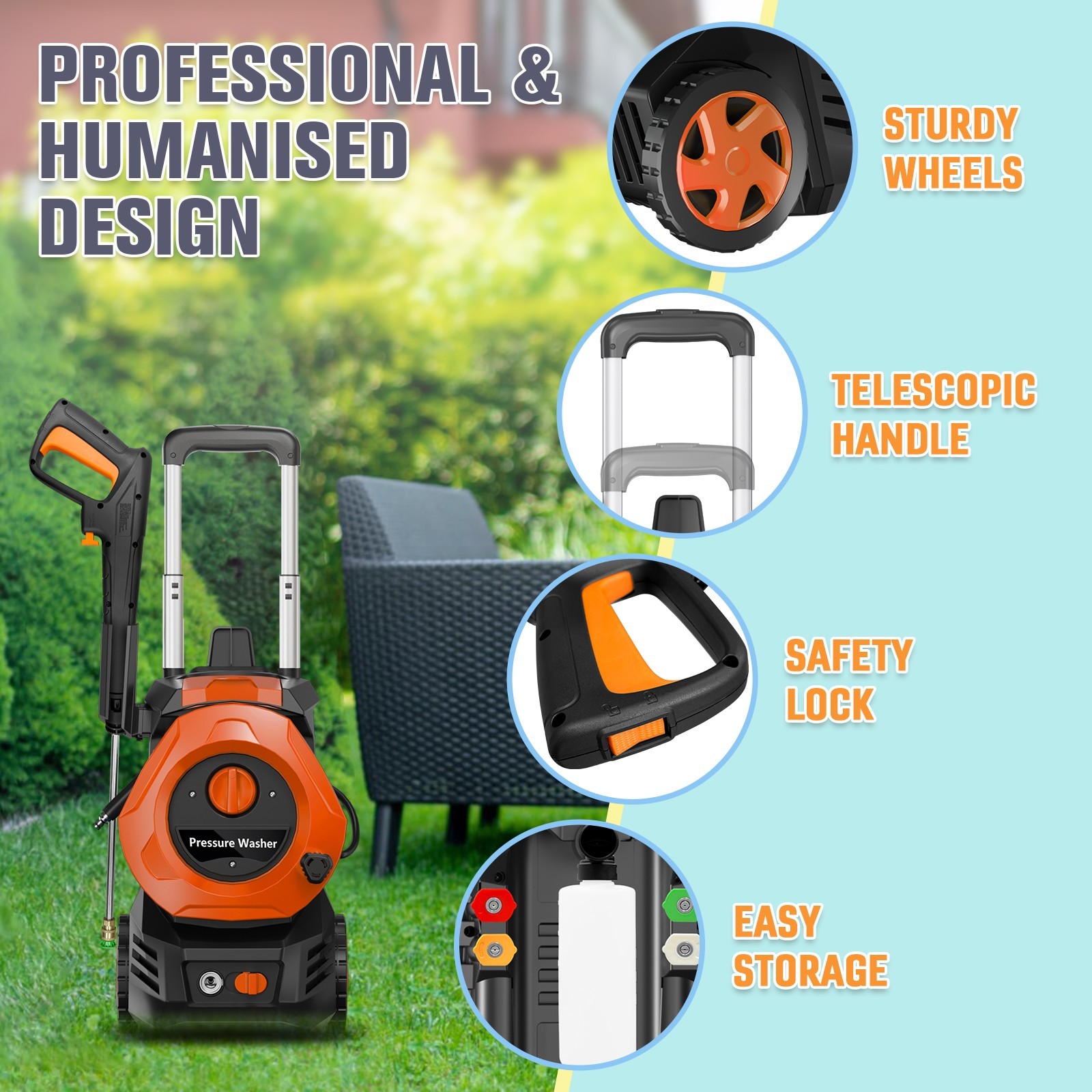 Pressure Washer 4200PSI 2.5GPM, Steel Lance, Total Stop System, for Garden