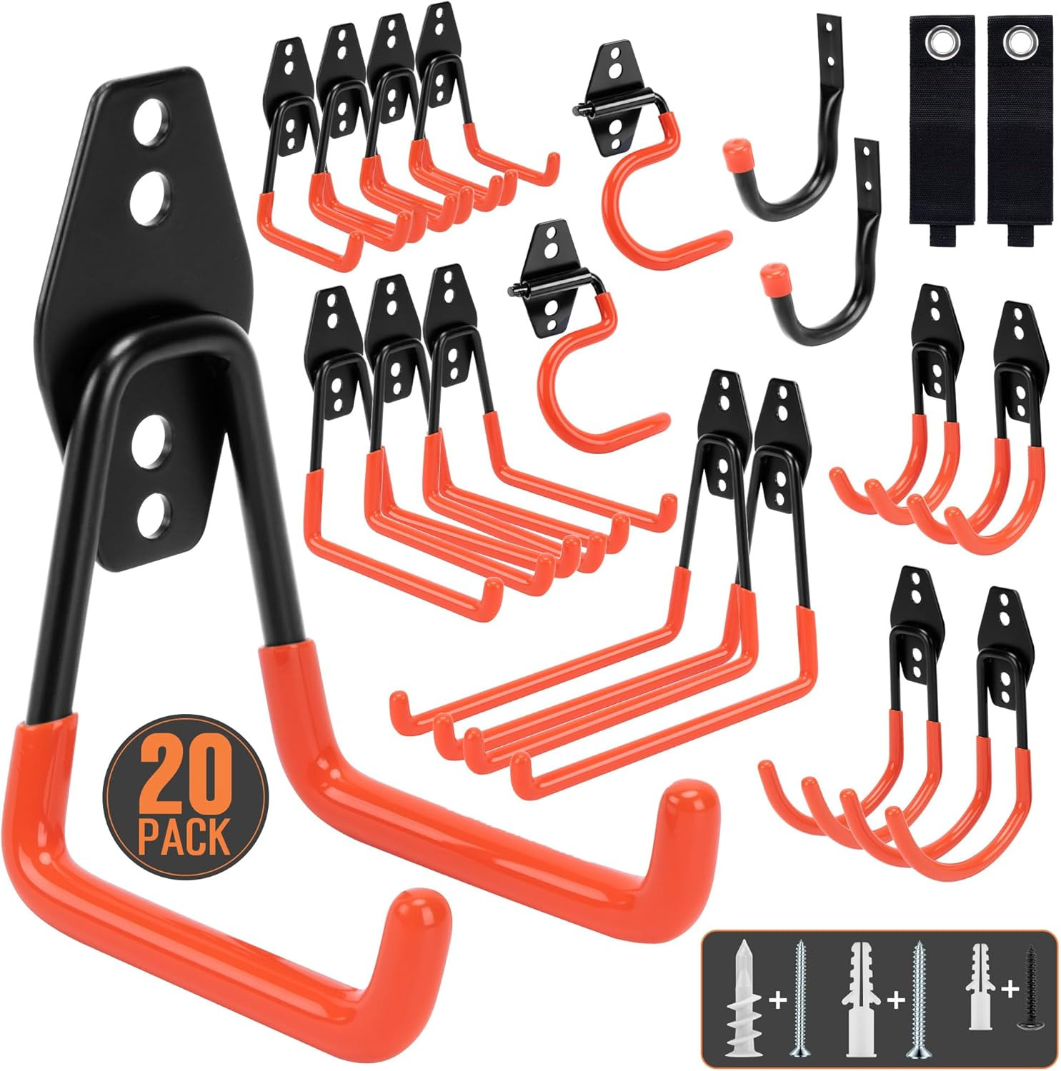 Garage Hooks, 20 Pack Garage Organization, Wall Storage Hooks Heavy Duty for Han