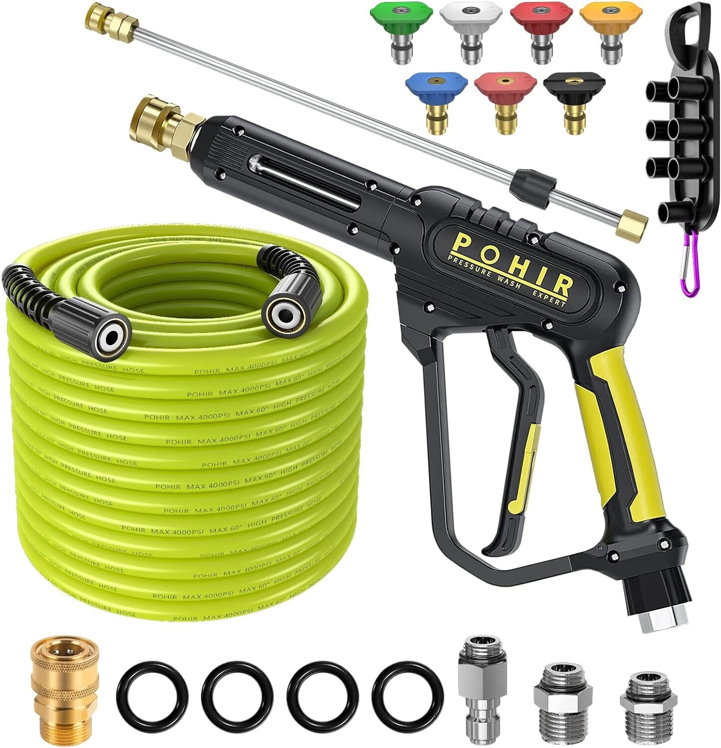 POHIR 3600 PSI Pressure Washer Gun 50FT Flexible Power Washing Hose and 15″ Wand