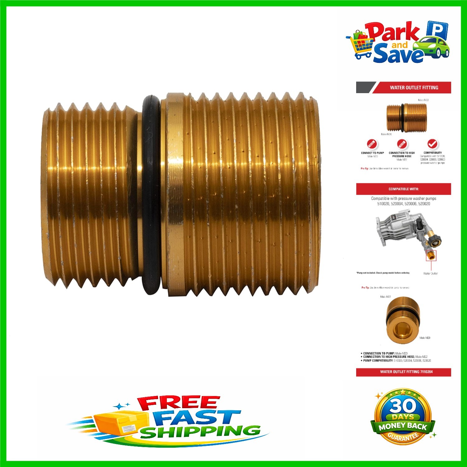 High-Pressure M20 to M22 Connector for Cleaning Pressure Washer Pumps