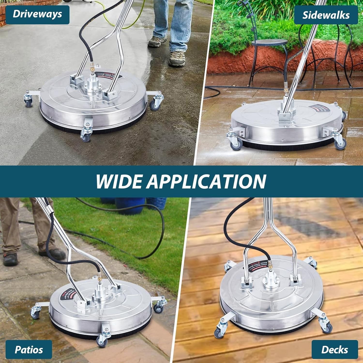 24″ Pressure Washer Surface Cleaner with Wheels & Handle Stainless Steel 4000PSI