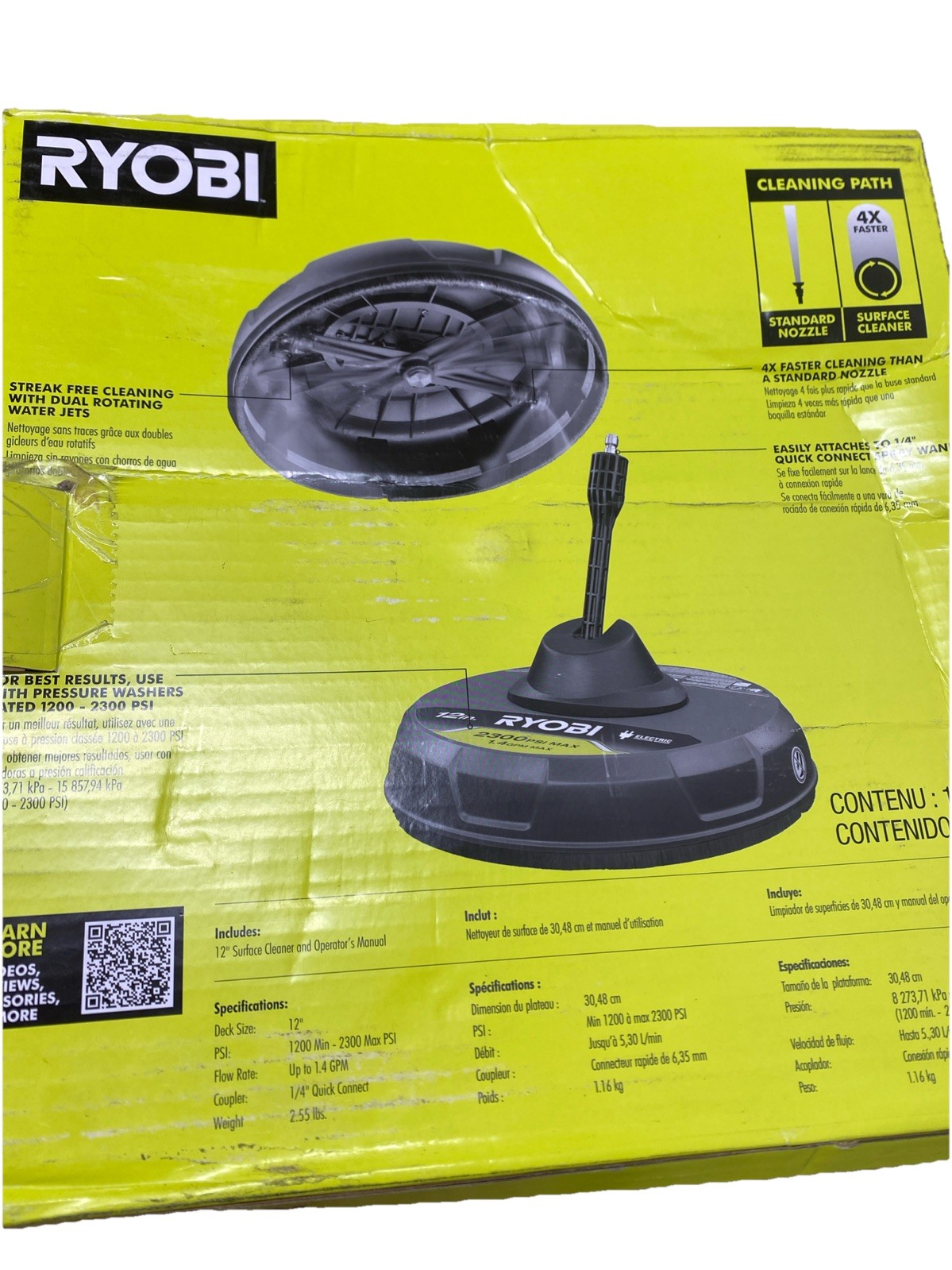 RYOBI 12 in. 2,300 PSI Electric Pressure Washers Surface Cleaner
