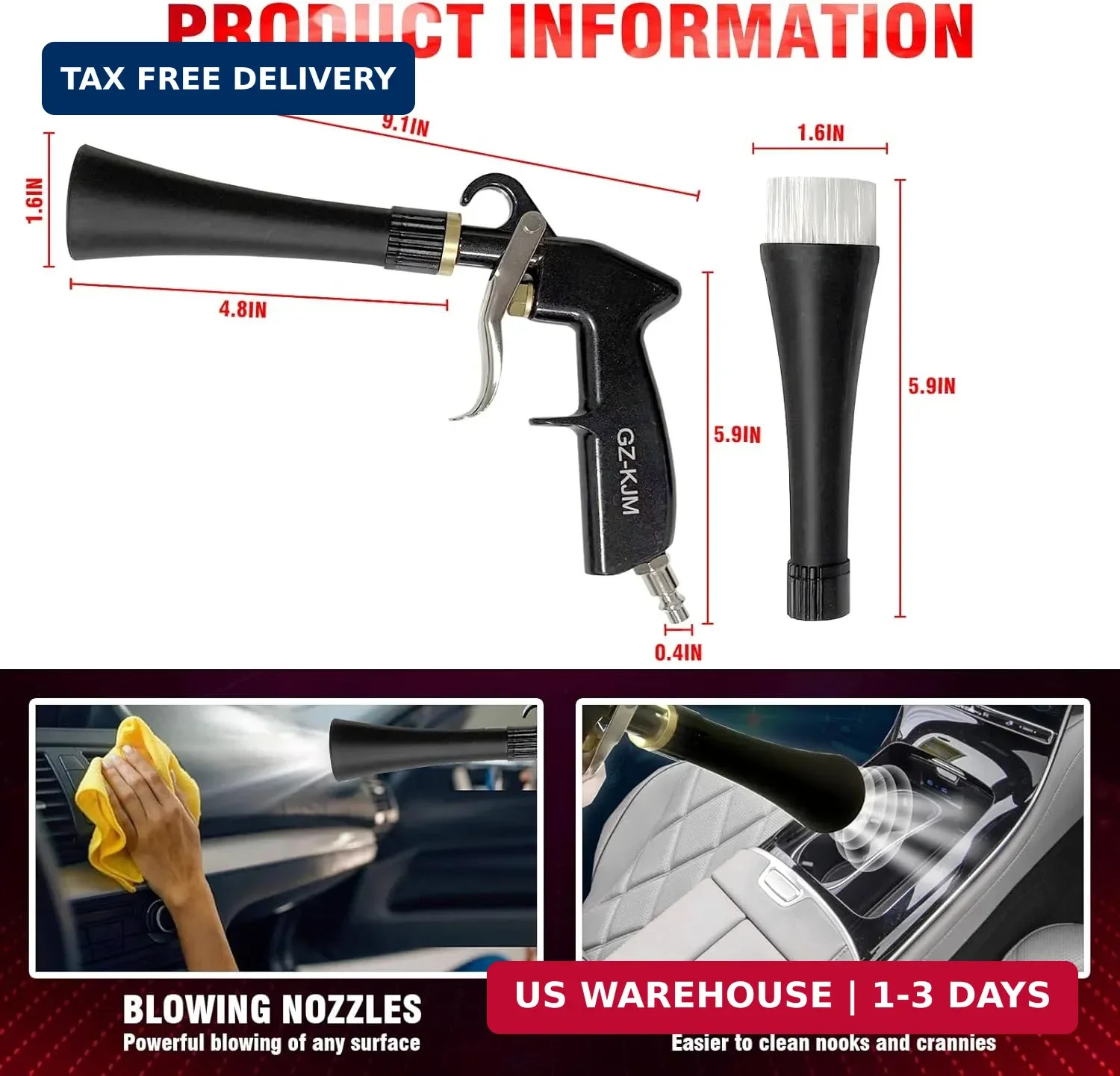 High Pressure Car Interior Spraying Washing Gun with 2 Set Nozzle Sprayer Connec