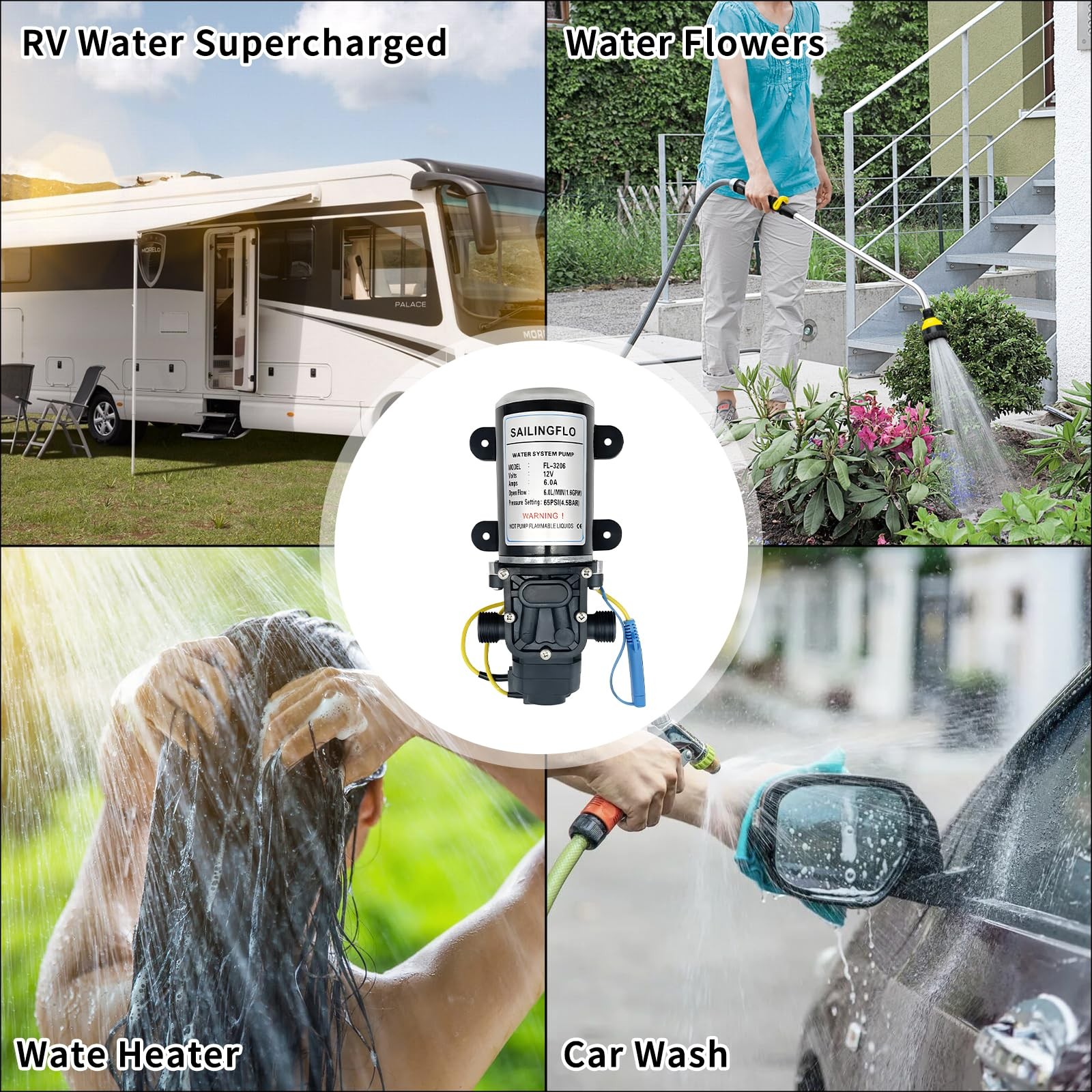 Water Pressure Pump,12V DC 6L/Min 1.6 GPM 65 PSI Diaphragm Water Pump for RV …