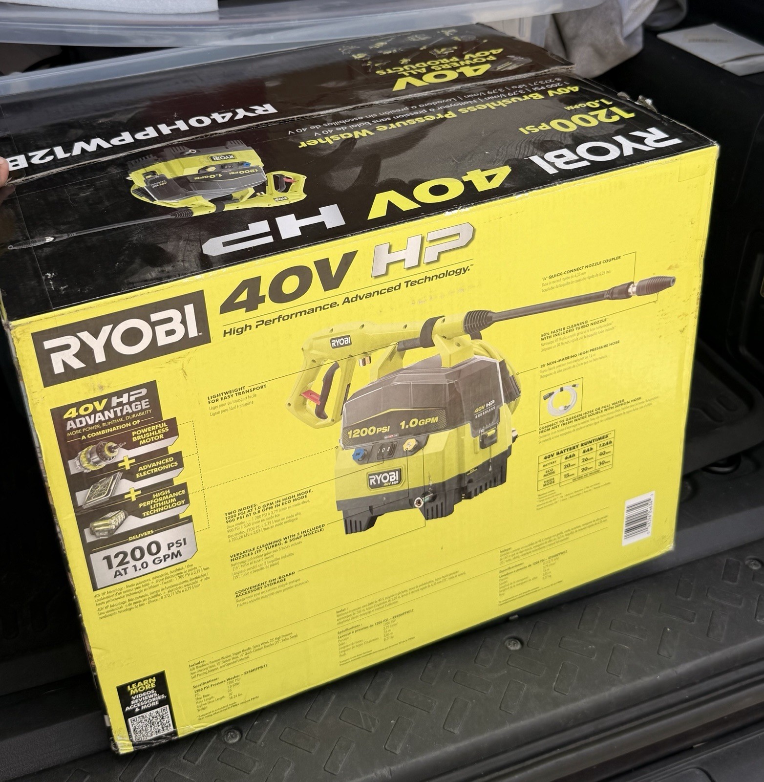 RYOBI 40V HP Brushless Battery Cold Water Pressure Washer 1200 PSI RY40HPPW12B