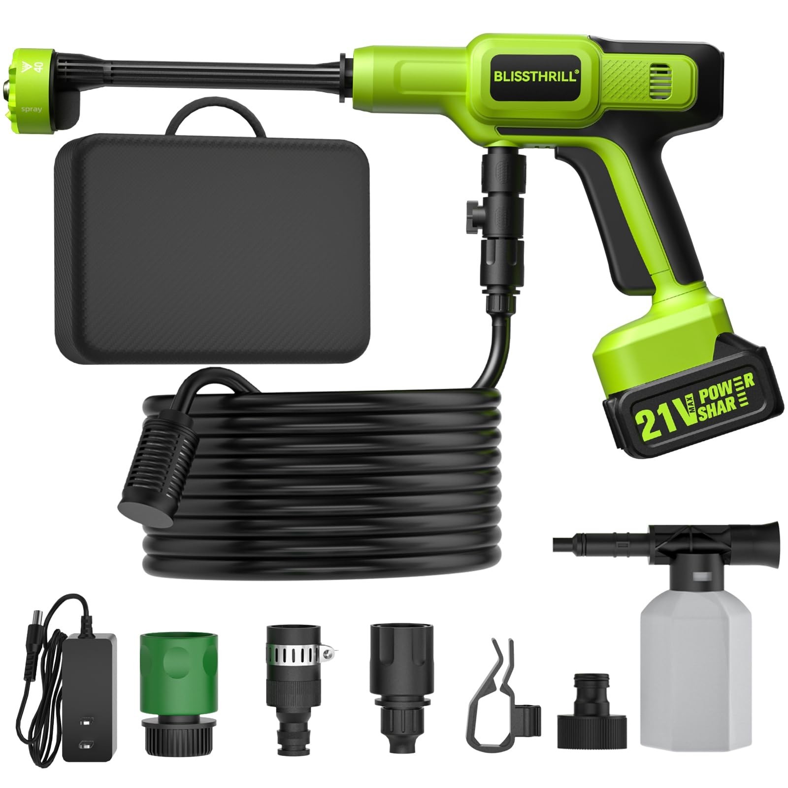 Portable Cordless Pressure Washer 1100 PSI, Battery Operated, Lightweight, 23FT