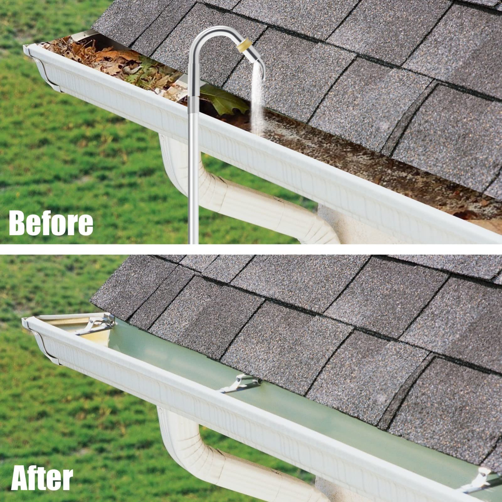 20FT Telescoping Gutter Cleaning Tool, 360° Metal Head, Hose Attachment, Easy Re