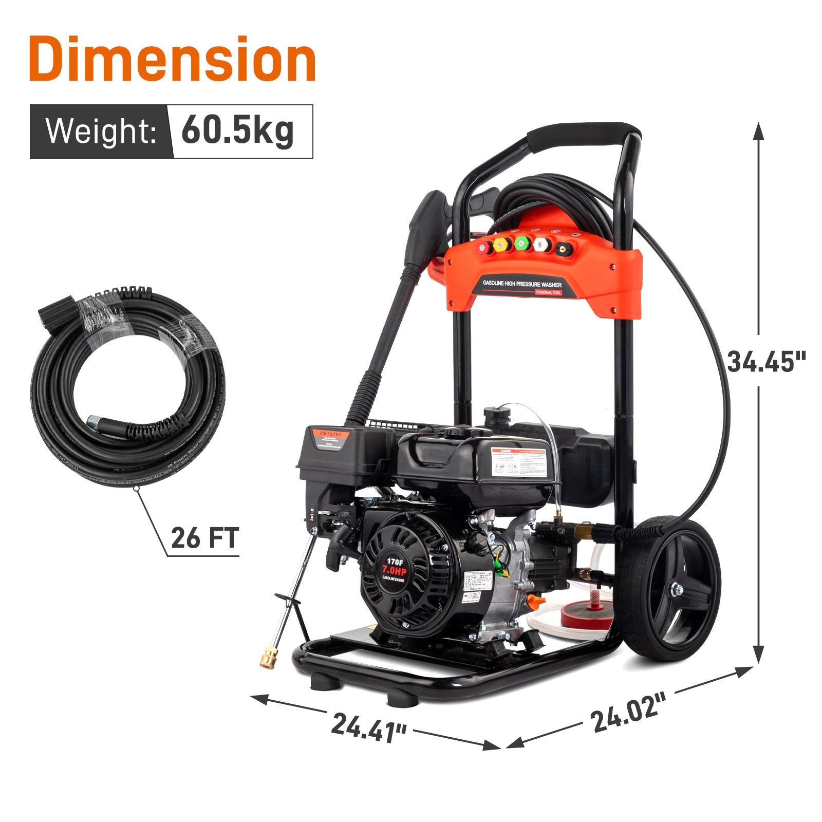 Gas Powered Foldable Pressure Washe 2700 PSI and 2.3 GPM 26Ft Reinforced Hose